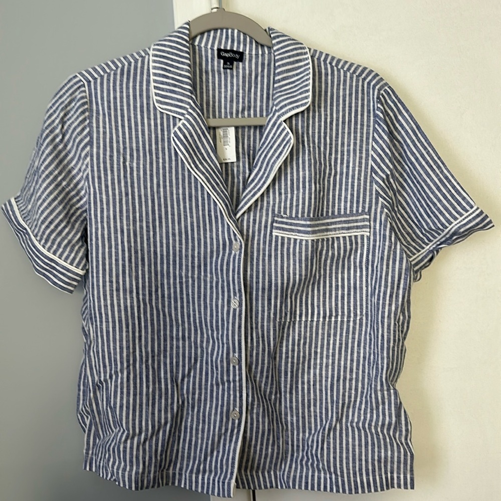 GAP Blue and White Striped Short-Sleeve Pajama Top